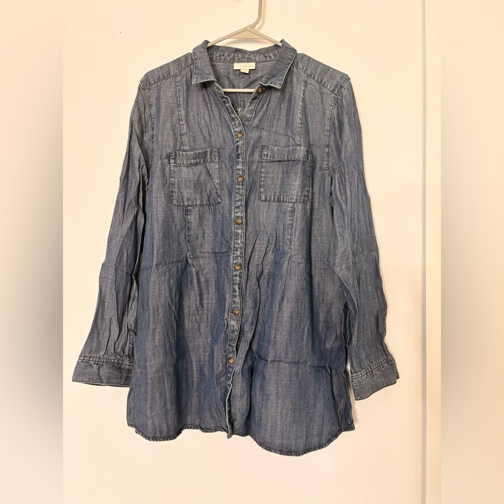 Jjill denim button up long sleeve blouse Sz Large